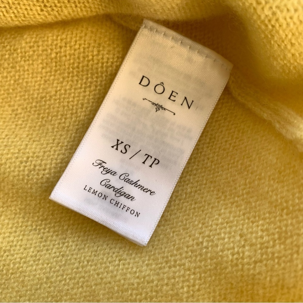 Doen Freya Cashmere Crewneck Pocket Button Knit Sweater Top Lemon Chiffon Yellow - Picture 10 of 13